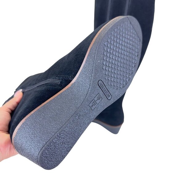 Aerosoles Binocular Women SZ 7W Black Suede Leather Knee Boots-2.5” Wedge Heels - Picture 3 of 16